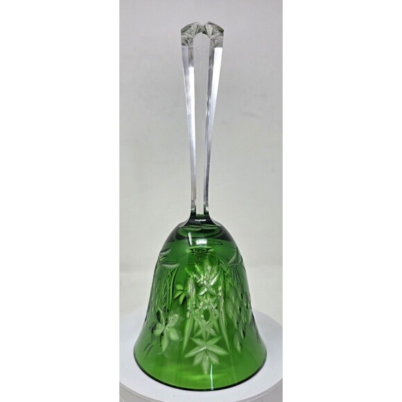 Vintage Ajka Masala Green 24% Lead Crystal Bell Hand Cut To Clear Hungary 7” - Picture 4 of 12